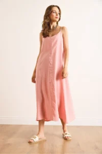 Olalook Women's Pink Modal Strap Adjustable Maxi A-Line Dress - Image 3