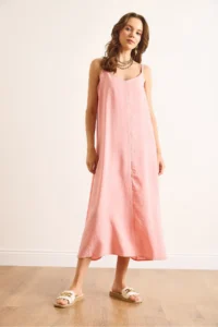 Olalook Women's Pink Modal Strap Adjustable Maxi A-Line Dress - Image 5