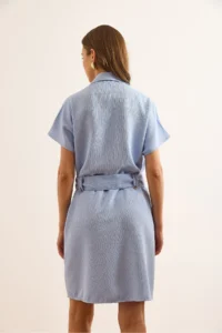 Olalook Women's Blue Marta Belted Pocketed Mini Woven Shirt Dress - Image 6