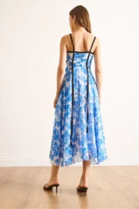 Olalook Women's Blue Piping Detailed Strap Lined Midi Dress - Image 7
