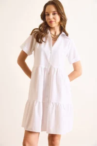 Olalook Women's White Piece Mini Shirt Dress - Image 2