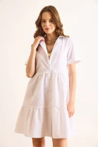 Olalook Women's White Piece Mini Shirt Dress - Image 6