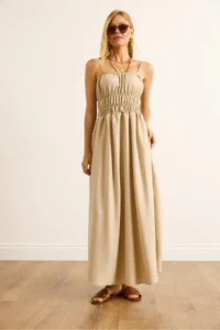 Olalook Women's Stone Strap Adjustable Pocket Gipe Detailed Maxi Dress - Image 3