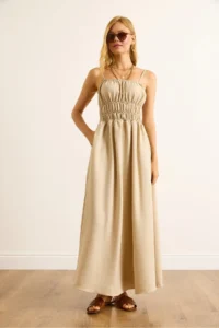 Olalook Women's Stone Strap Adjustable Pocket Gipe Detailed Maxi Dress - Image 4