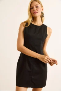 Olalook Women's Black Back Zippered Denim Dress