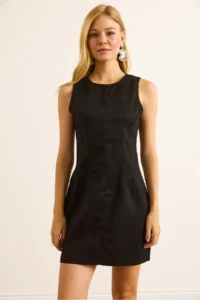 Olalook Women's Black Back Zippered Denim Dress - Image 2