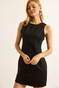 Olalook Women's Black Back Zippered Denim Dress - Image 3