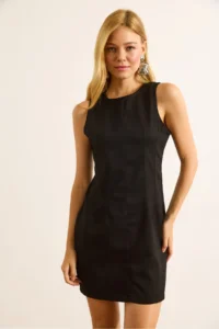 Olalook Women's Black Back Zippered Denim Dress - Image 4