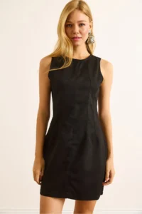 Olalook Women's Black Back Zippered Denim Dress - Image 5
