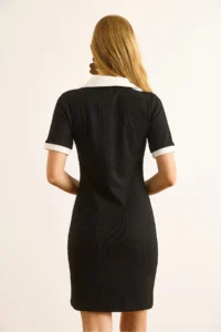 Olalook Women's Black Buttoned Accessory Pocket Ribbed Mini Dress - Image 7