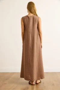 Olalook Women's Camel Pocket Sewing Detailed Maxi Crinkle Dress - Image 7