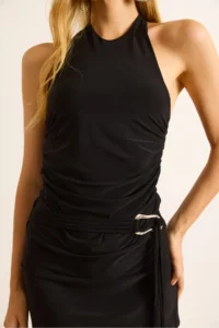 Olalook Women's Black Halter Neck Backless Mini Dress with Accessories - Image 6