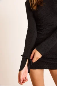 Olalook Women's Black Cuff Lace-Up Deep Back Low-cut Mini Dress - Image 6