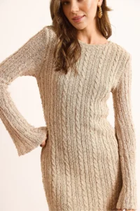 Olalook Women's Mink Backless Spanish Sleeve Textured Mini Knitwear Dress - Image 7