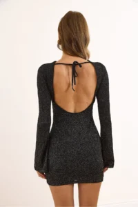 Olalook Women's Black Lined Silvery Backless Mini Elegant Dress - Image 6