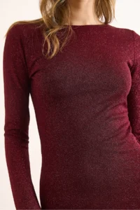 Olalook Women's Burgundy Lined Glittered Backless Mini Elegant Dress - Image 5
