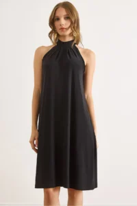 Olalook Women's Black Halter Neck Mini Flowy Dress