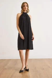 Olalook Women's Black Halter Neck Mini Flowy Dress - Image 2