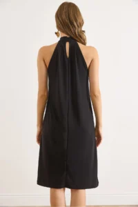 Olalook Women's Black Halter Neck Mini Flowy Dress - Image 3