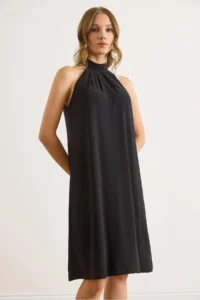 Olalook Women's Black Halter Neck Mini Flowy Dress - Image 5