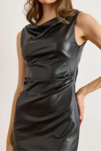 Olalook Women's Black Half Lined Hidden Zipper Raised Faux Leather Dress - Image 5