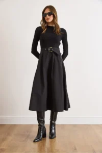 Olalook Women's Black Hidden Zipper Belted Garni Maxi Dress - Image 2