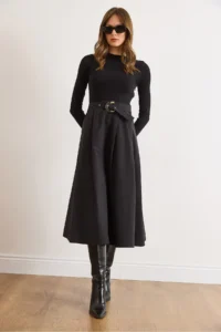 Olalook Women's Black Hidden Zipper Belted Garni Maxi Dress - Image 6