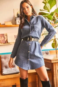 Olalook Women Indigo Bowl Mini Shirt Dress - Image 4