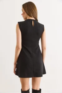 Olalook Women's Black Accessory Detailed Mini Flared Dress - Image 5