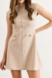 Olalook Women's Stone Accessory Detailed Mini Flared Dress - Image 3