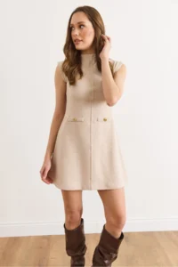 Olalook Women's Stone Accessory Detailed Mini Flared Dress - Image 6