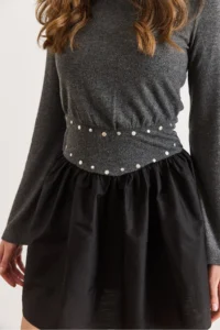 Olalook Women's Anthracite Studded Detailed Back Zippered Garnished Mini Dress - Image 6
