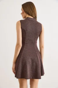 Olalook Women's Brown Textured Piece Soild Flowy Mini Dress - Image 3