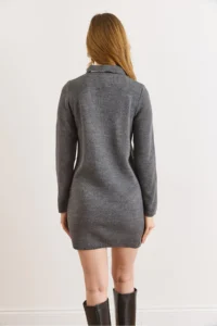 Olalook Women's Smoked Scarf Detailed Polo Neck Mini Knitwear Dress - Image 5