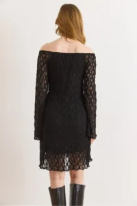 Olalook Women's Black Lined Flexible Mini Lace Dress - Image 3