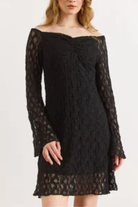 Olalook Women's Black Lined Flexible Mini Lace Dress - Image 4
