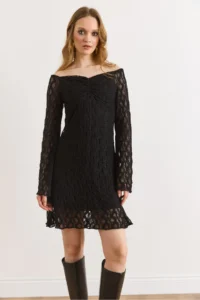 Olalook Women's Black Lined Flexible Mini Lace Dress - Image 5