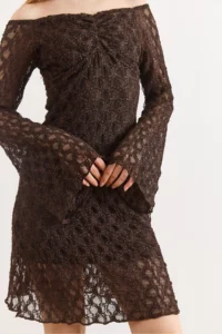 Olalook Women's Bitter Brown Lined Flexible Mini Lace Dress - Image 6