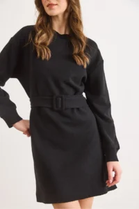 Olalook Women's Black Collar Cuff Detailed Belted Mini Thessaloniki Dress - Image 6