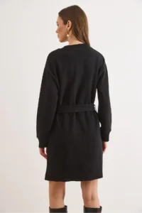 Olalook Women's Black Collar Cuff Detailed Belted Mini Thessaloniki Dress - Image 7