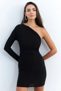 Cool & Sexy Women's Black Double Breasted Single Sleeve Mini New Year Dress - Image 3