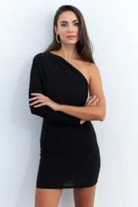 Cool & Sexy Women's Black Double Breasted Single Sleeve Mini New Year Dress - Image 5