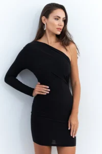 Cool & Sexy Women's Black Double Breasted Single Sleeve Mini New Year Dress - Image 8