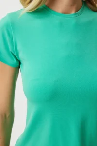 Happiness İstanbul Women's Light Green Crew Neck Basic Sandy T-Shirt - Image 5