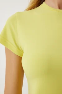 Happiness İstanbul Women's Yellow Crew Neck Basic Sandy T-Shirt - Image 5