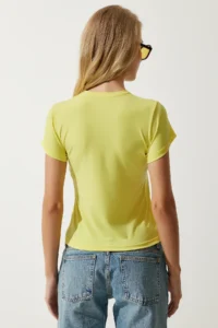 Happiness İstanbul Women's Yellow Crew Neck Basic Sandy T-Shirt - Image 6