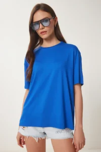 Happiness İstanbul Women Dark Blue Basic Knitting T-Shirt
