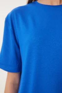 Happiness İstanbul Women Dark Blue Basic Knitting T-Shirt - Image 4
