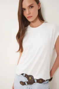 Happiness İstanbul Women Bonnet Basic Knitting T-Shirt