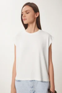 Happiness İstanbul Women Bonnet Basic Knitting T-Shirt - Image 4